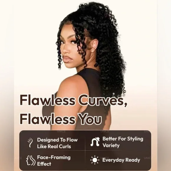 UNICE InvisiBlend V Part Water Wave Mixed Curly Human Hair 20 Inch Wig